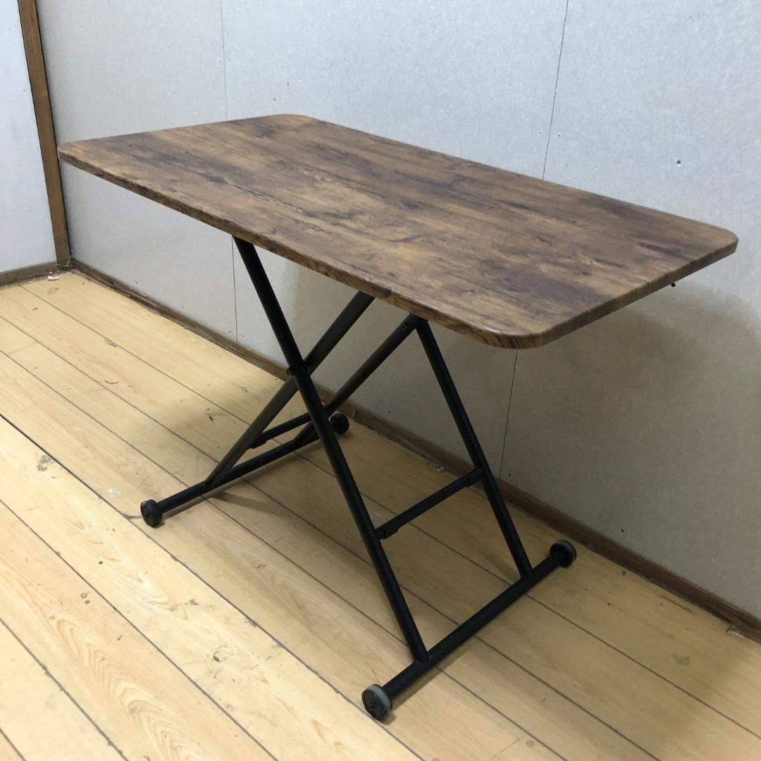 【送料無料】ガス昇降式 折りたたみテーブル キャスター付き デスク 250802 送料無料】ガス昇降式 折りたたみテーブル 高さ調整 木目調 幅100×奥行