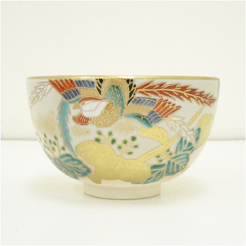 茶道具　京焼　平安　橋本紫雲造　色絵　花鳥文　茶碗　共箱　C　5940 茶道具 京焼 平安 橋本紫雲造 色絵 花鳥文 茶碗 共箱 C 5940