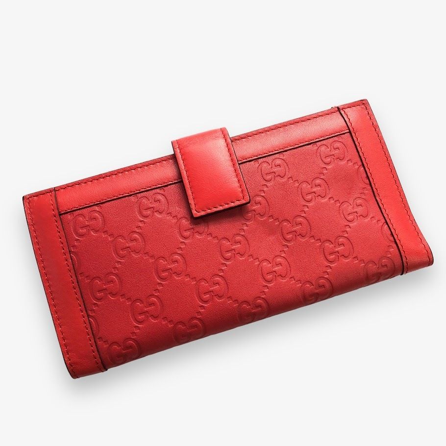 美品 GUCCI グッチ 231839 シマライン 長財布 レザー レッド 【鑑定
