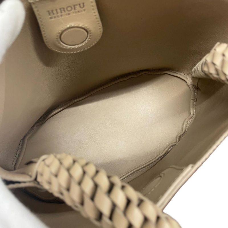 HIROFU ヒロフ ハンドバッグ ハンドル編み込み ベージュ レザー