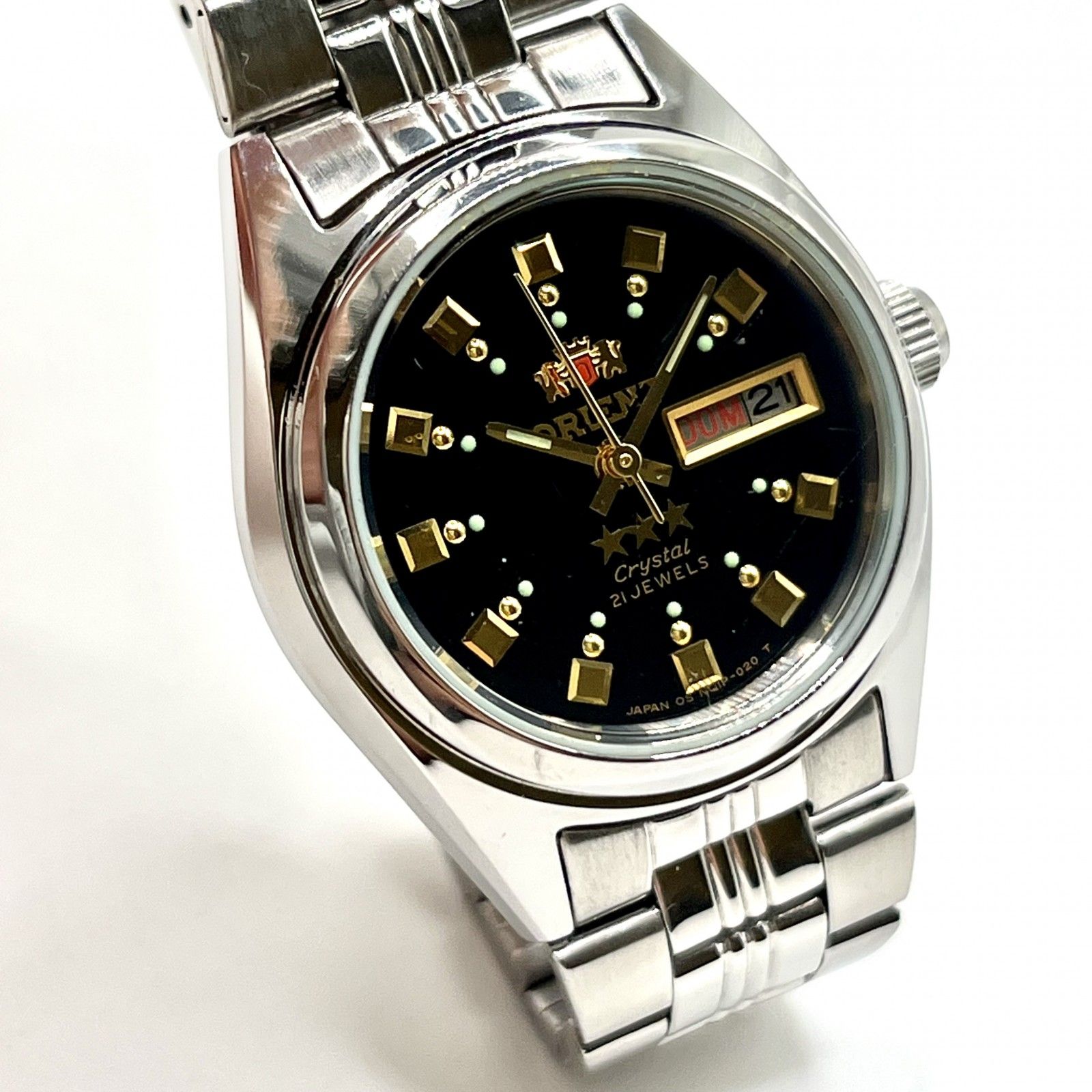 オリエントスリースター黒文字盤デイデイト自動巻きメンズ腕時計