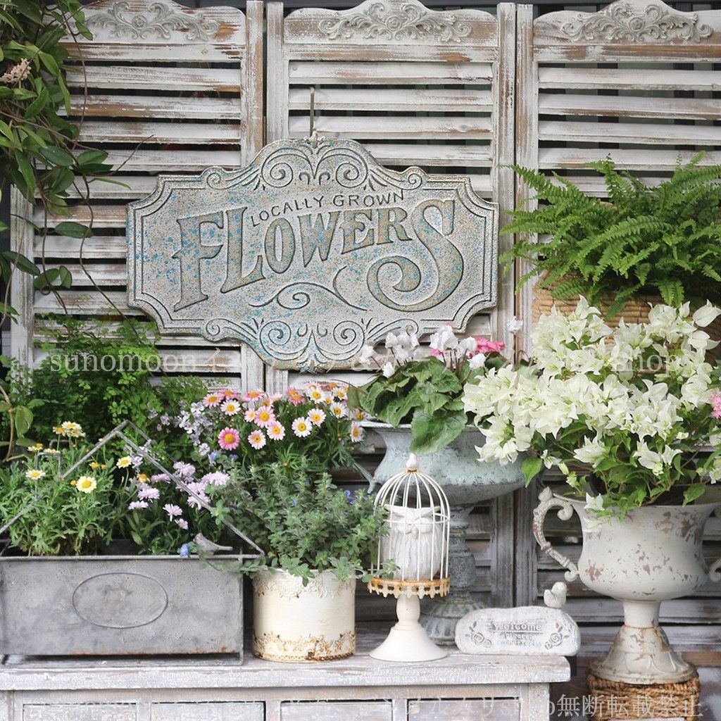 ガーデニング 庭の装飾 インテリア 看板 ガーデンインテリア シャビー加工 おしゃれ 8-14 お洒落 雑貨 グレー ヨーロッパ風 ヴィンテージ調 ガーデンサイン 鉄 ガーデン シャビーシック ガーデン雑貨
