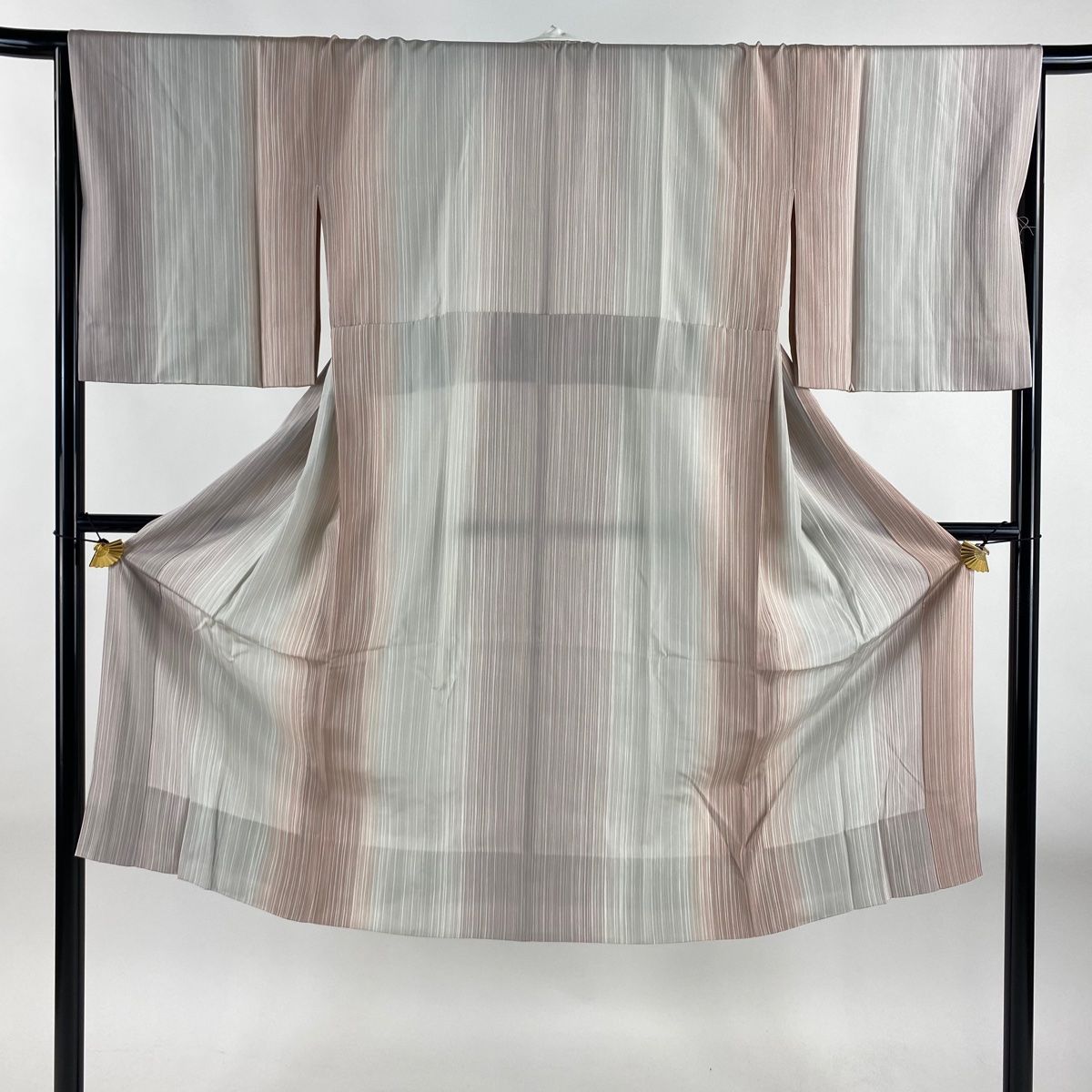 長襦袢 身丈123.5cm 裄丈67.5cm L 縦縞 灰紫 正絹 秀品