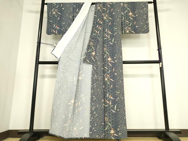 平和屋着物▽上質な小紋 単衣 鼠色 綿 逸品 DAAV5666az