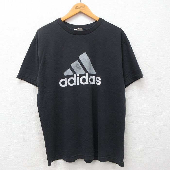 L/古着 アディダス adidas 半袖 ビンテージ Tシャツ メンズ 00s ビッグロゴ コットン クルーネック 黒 ブラック 23jun01 中古