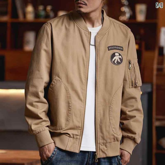 M- 秋冬 コーデ メンズ 服 シンプル ファッション オシャレ 大人 かっこいい 大きいサイズ ストリート 紳士服 アメリカン MA 1 フライト ジャケット 綿 レトロ トップス 服 ワーク ジャケット