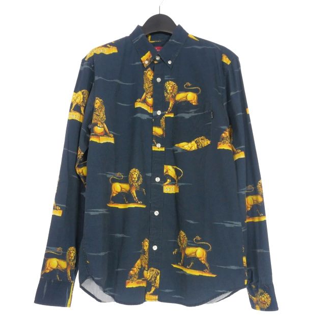 シュプリーム SUPREME 13AW Lions Shirt ライオンシャツ 長袖 S ネイビー 紺