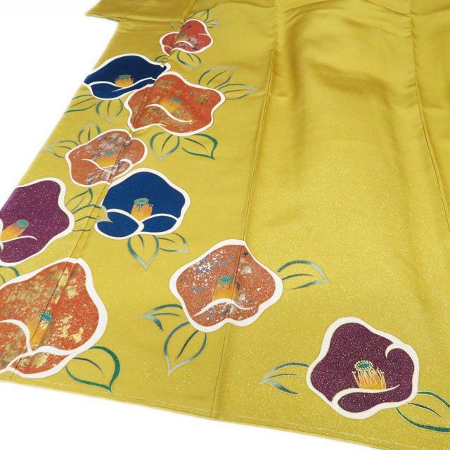 ☆中古品☆振袖　単品　正絹　黄色系花模様Ｂ級品ヤケ・キズ有り振袖 ☆中古品☆振袖 単品 正絹 黄色系花模様B級品ヤケ・キズ