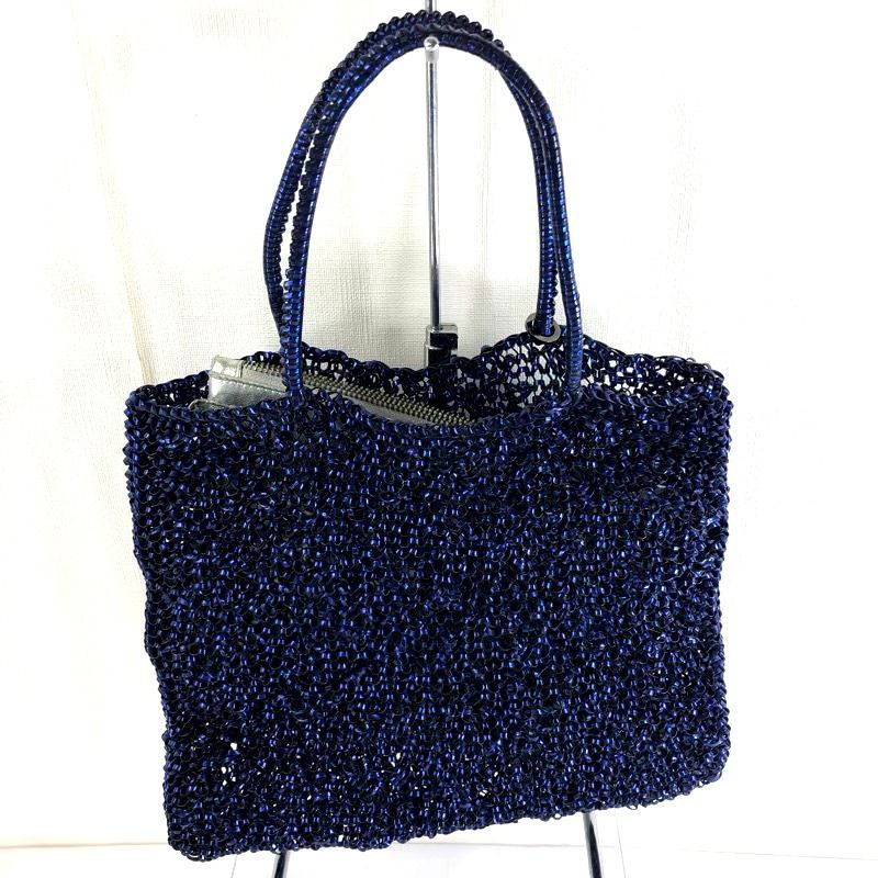 アンテプリマ ワイヤーバッグ ブルー グレー ストラップ付き 【公式通販】