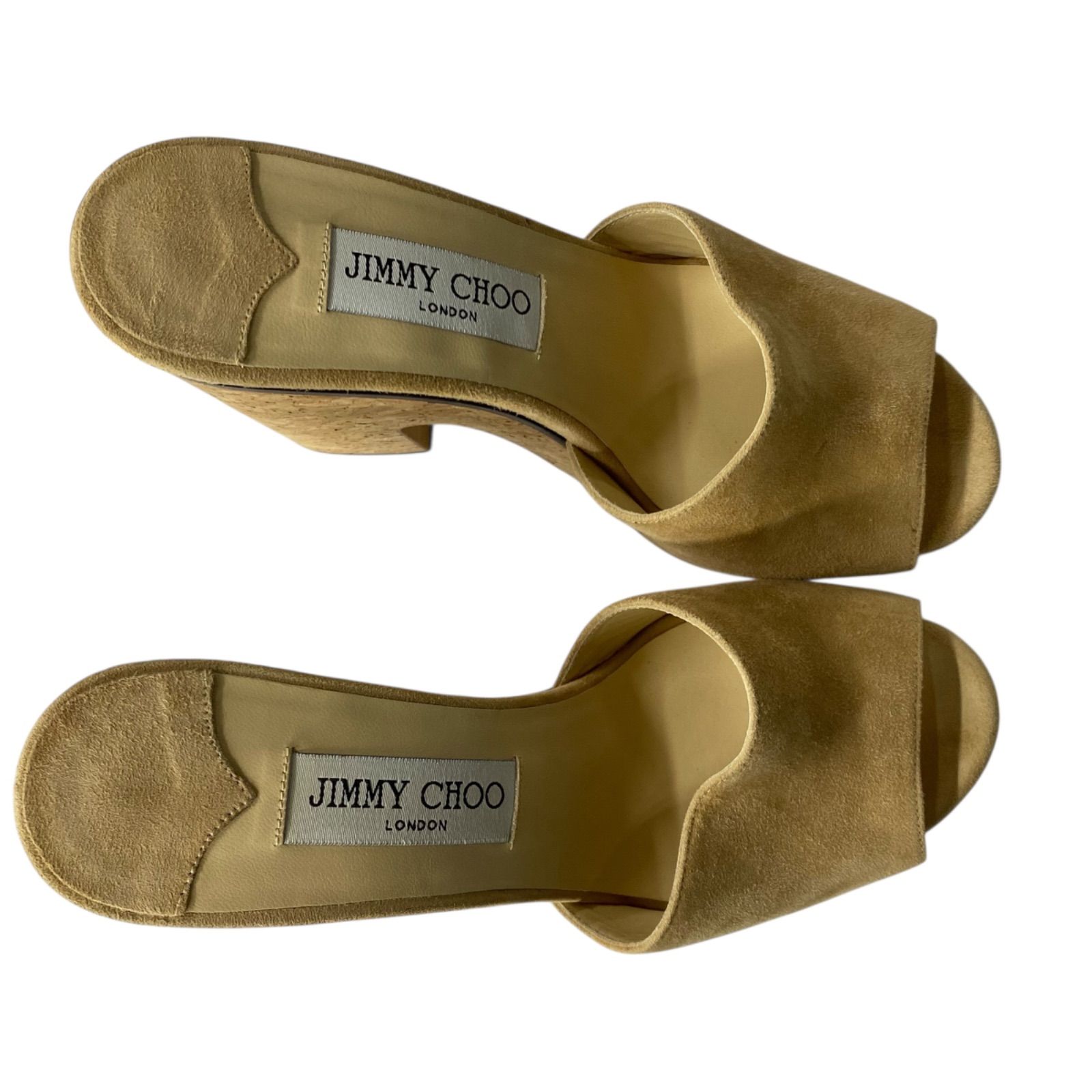 美品⭐︎JIMMY CHOO スエード　ホワイトベージュ コルクヒールサンダル JIMMY CHOO 正規品 ジミーチュウ サンダル 厚底 ウエッジソール