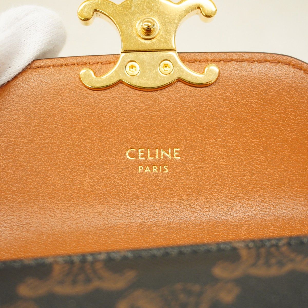 5hb0985-h】セリーヌ 三つ折り財布 トリオンフ PVC ブラック ゴールド  