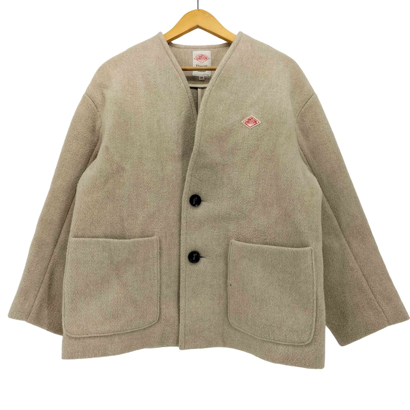 DANTON ダントン ウールモッサ ノーカラーVネックジャケット ベージュ36 ダントン DANTON ノーカラーVネックモッサージャケット
