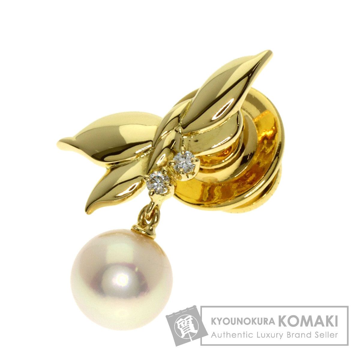MIKIMOTO ミキモト パール 真珠 2P ダイヤモンド ブローチ K18YG レディース