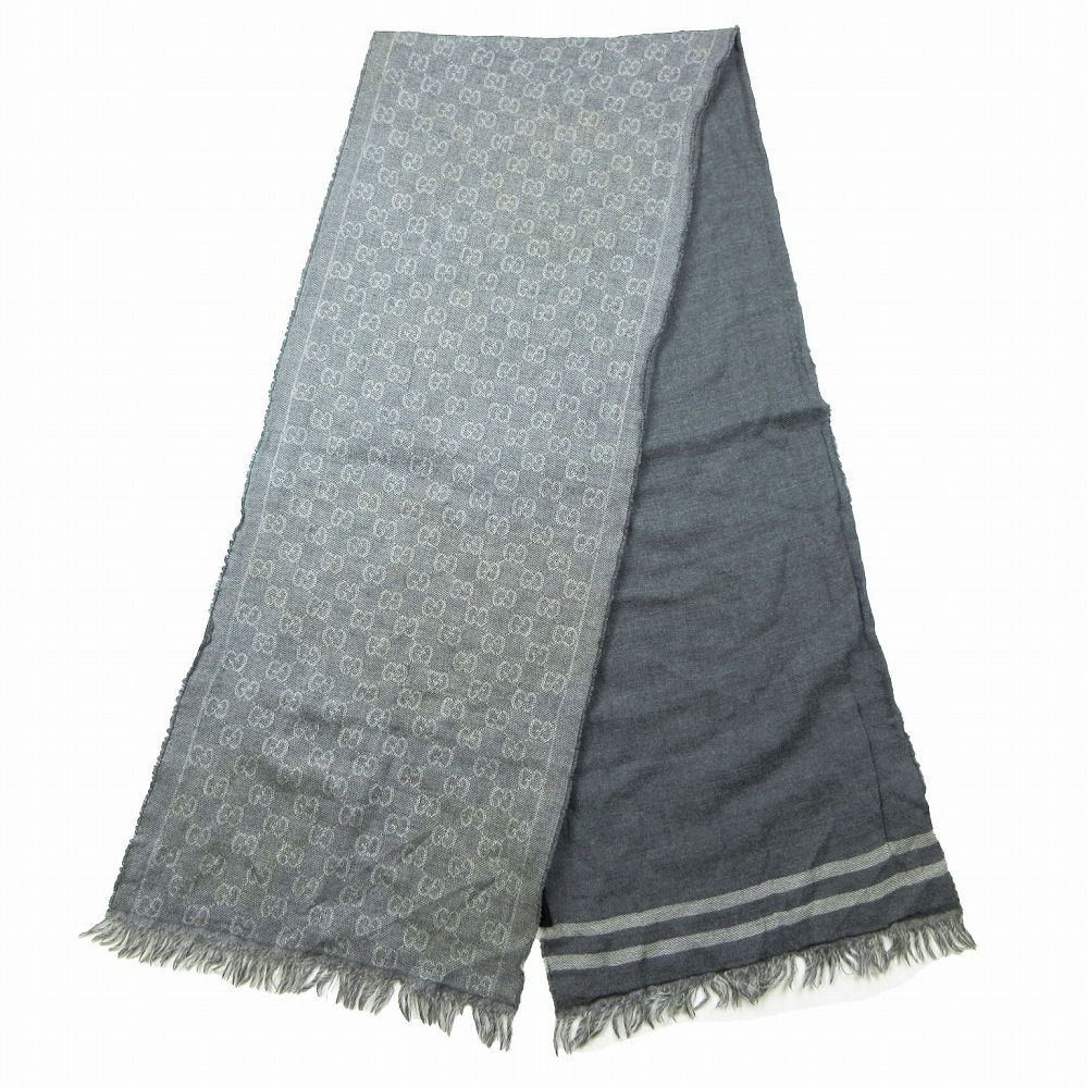 GUCCI グッチ GG柄 ウール100% マフラー ダブルフェイス グレー サイズ  