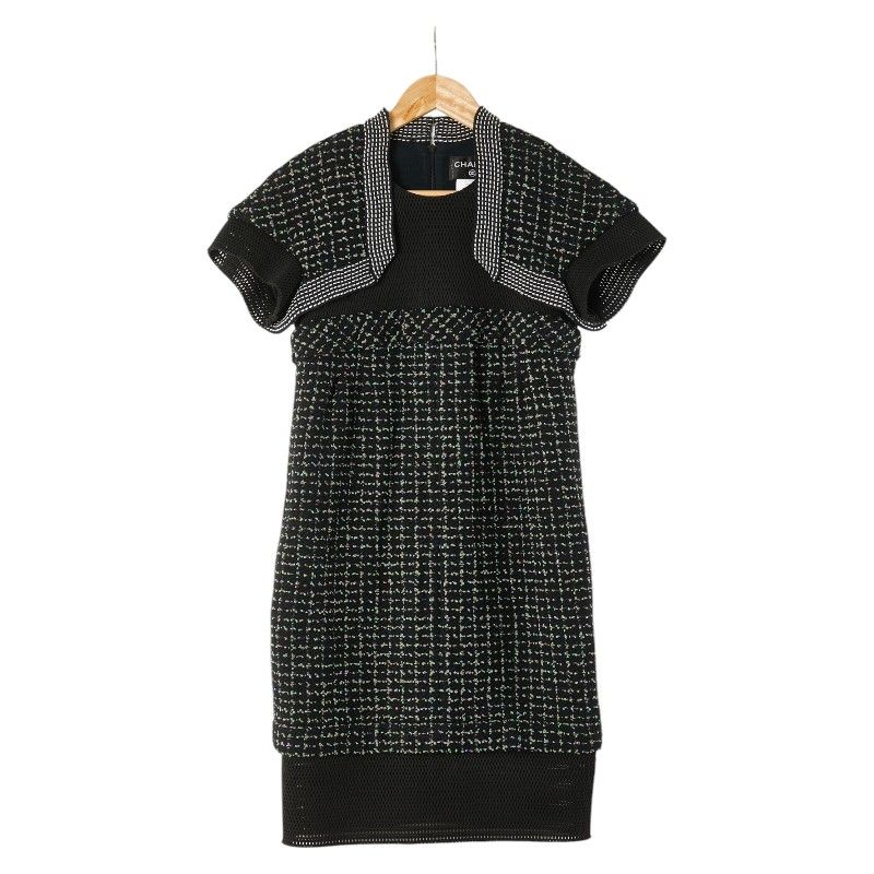 シャネル ワンピース 半袖 ツイード メッシュ 切り替え サイズ 38 P45948W05299 ブラック マルチ ナイロン ポリエステル レディース CHANEL 1-0210645