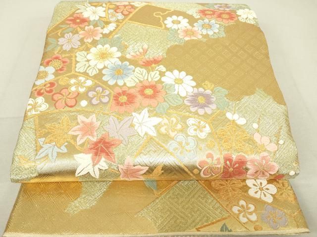 平和屋着物▽佐賀錦 六通柄袋帯 唐織 吉祥花文 金糸 正絹 逸品