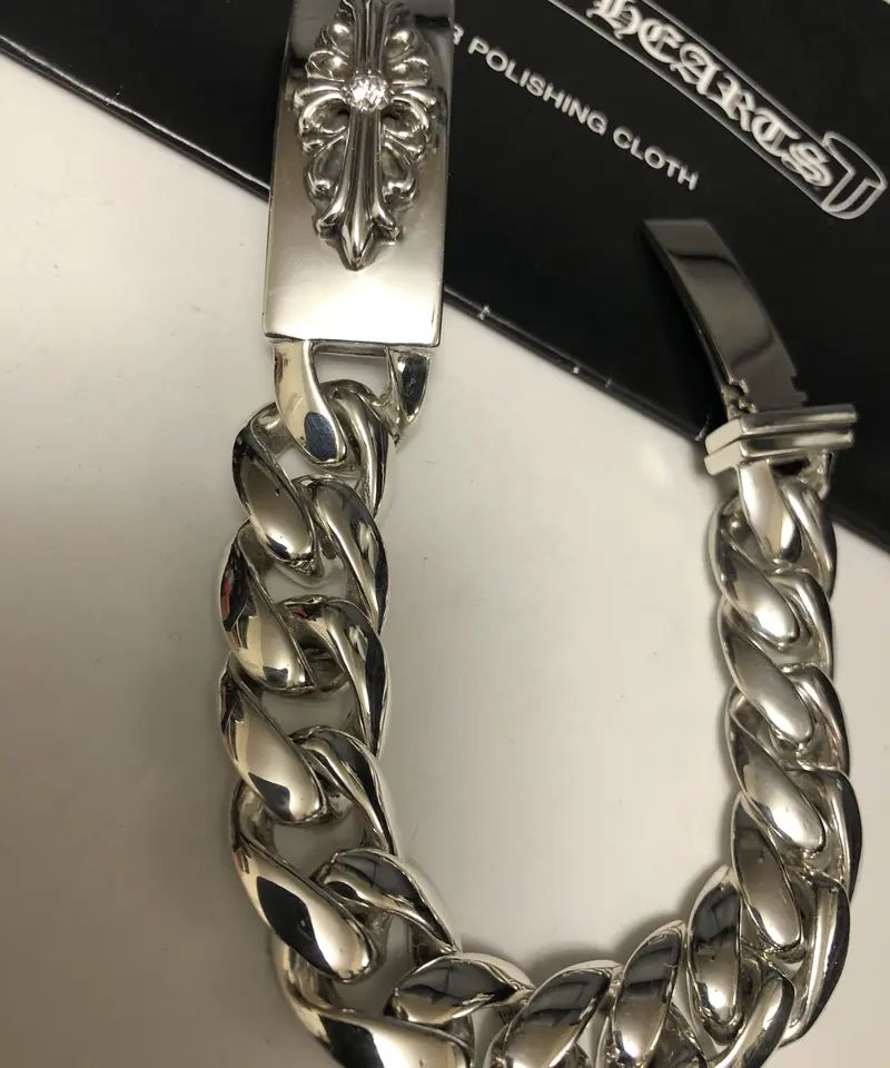 クロムハーツ925 97 クロムハーツオールド97刻印フローラルクロスダイヤ入りIDブレスレット
