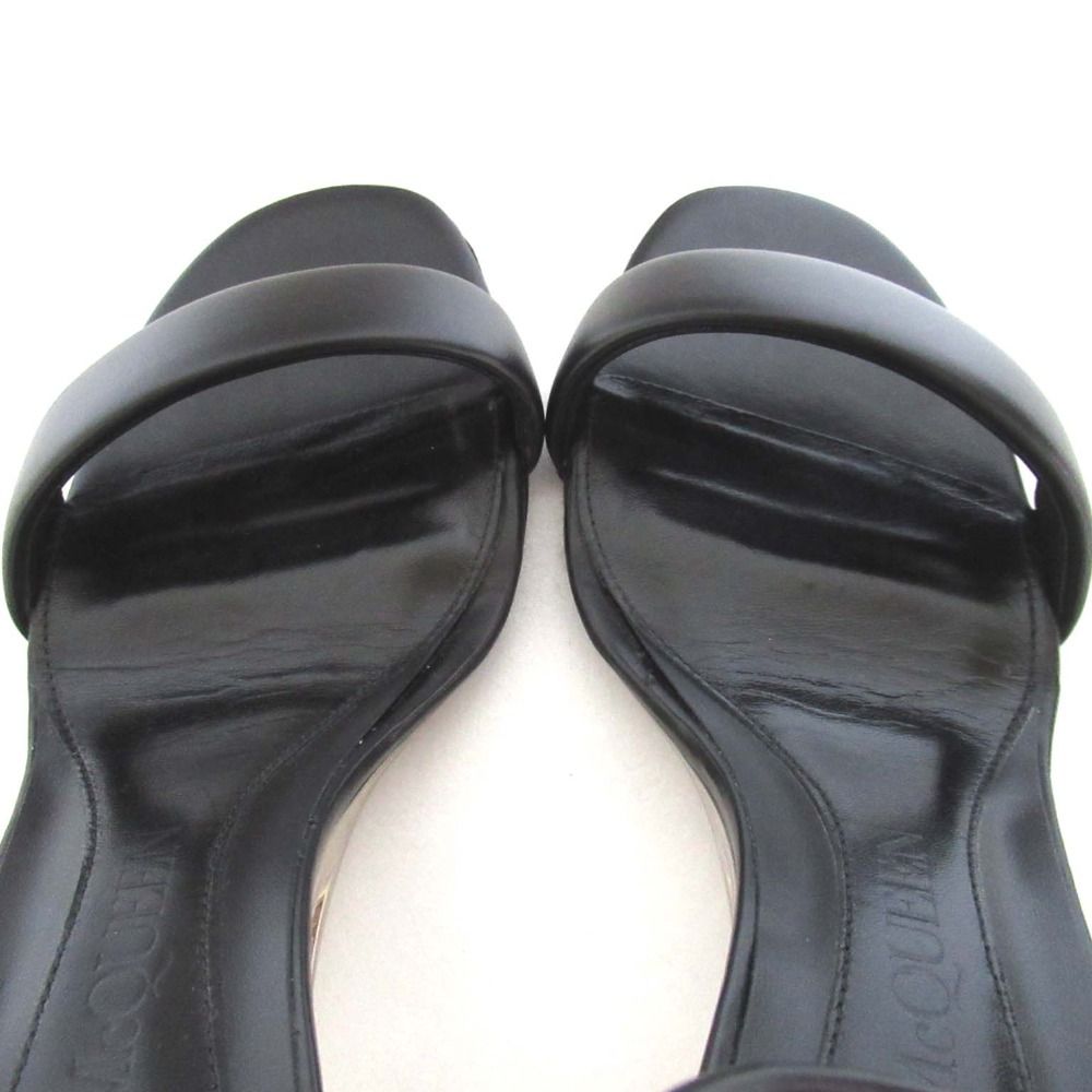 美品 Alexander McQueen アレキサンダーマックイーン アンクルストラップ デザインヒール サンダル サイズ38 約24.5cm ブラック レディース 古着  USED