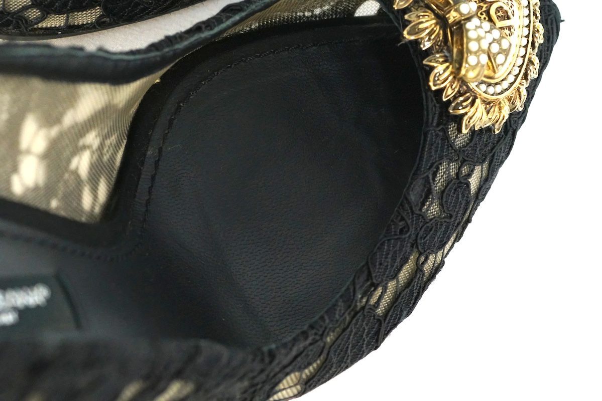 譲る DOLCE-GABBANA ドルチェアンドガッバーナ Taormina Devotion Heart Lace Pumps タオルミナ レース パンプス ブラック 36.5サイズ 約23.5cm