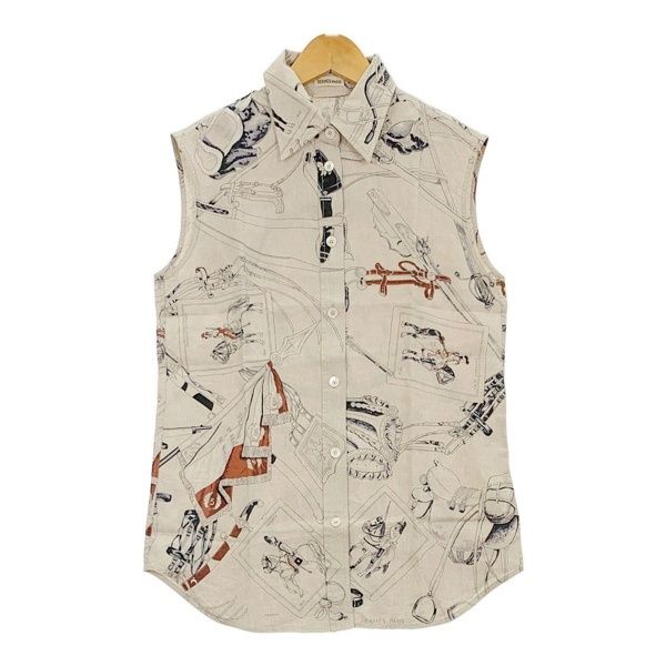 HERMES エルメス シャツ ノースリーブ ブラウス フランス騎兵 プリント