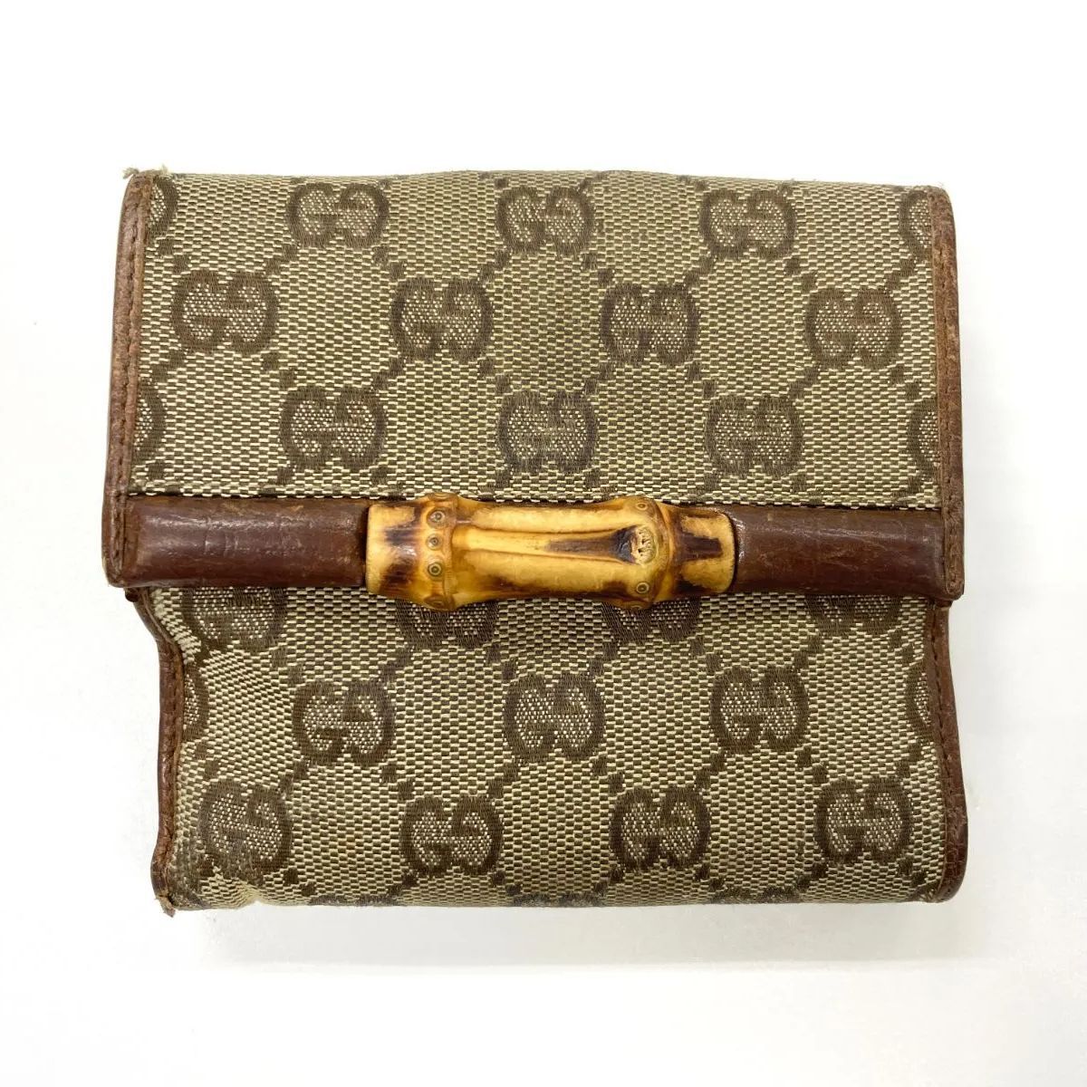 GUCCI GGキャンバス コンパクト財布 GUCCI グッチ GGキャンバス レザー コンパクトウォレット 二
