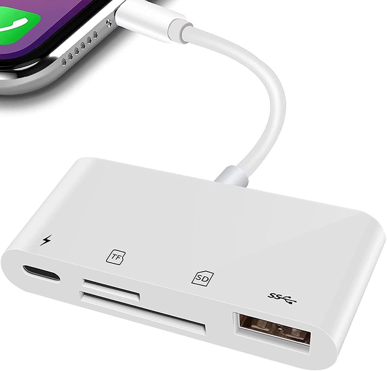 最新型 4in1 SDカードリーダー iPhone iPad ライトニング lightning USB カメラアダプタ SD/MicroSD/ TFカードリーダー 写真 ビデオ キーボード 双方向転送 高速転送 OTG USB変換アダプタ 充電しながら使用可能 Easyulife  メルカリ