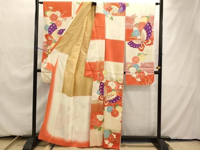 平和屋着物□豪華振袖 駒刺繍 花蝶文 金銀彩 正絹 逸品