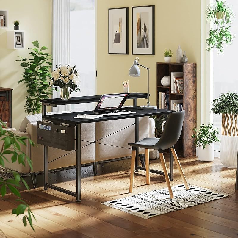 KKL パソコンデスク 幅120cm モニター台高さ3段調整対応 収納袋/収納フック付き pcデスク ゲーミングデスク 在宅勤務 ワークデス KKL パソコンデスク 幅120cm モニター台高さ3段調整対応 収納袋⁄収納