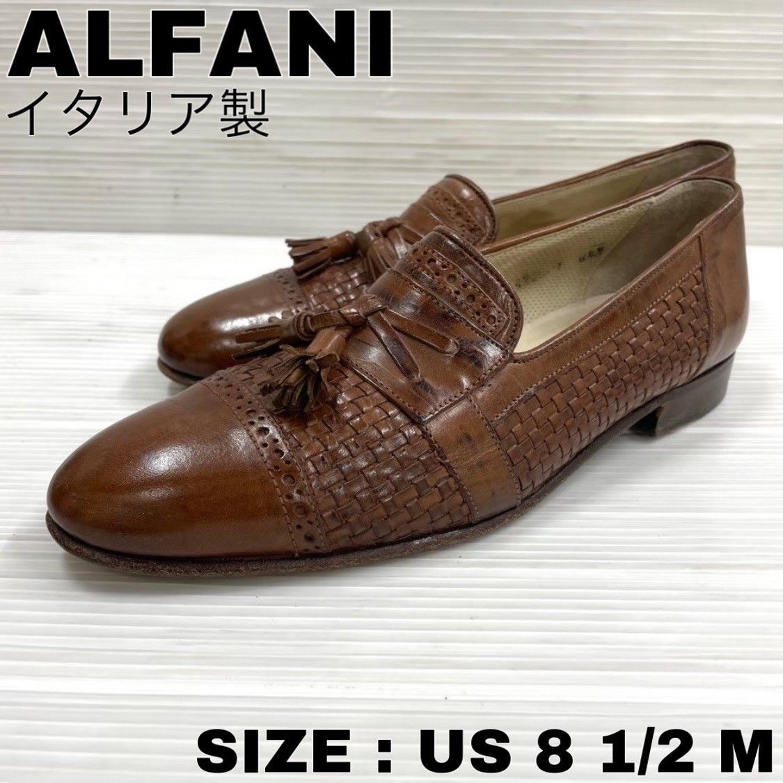 海外ブランド  ユーロ古着 イタリア製 編み込み タッセルローファー ALFANI 靴