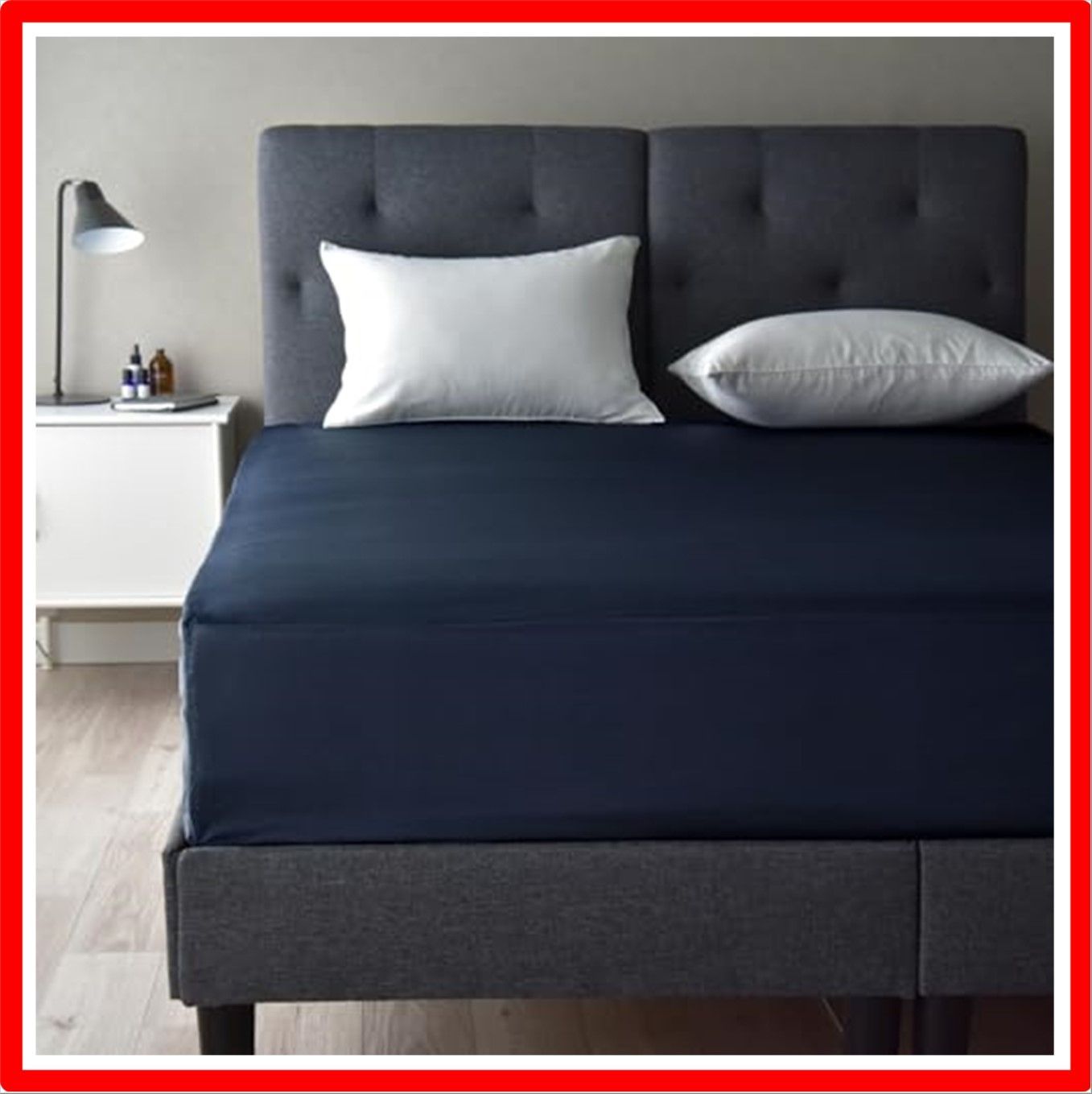 ダブル 140ｘ200ｘ40cm_インディゴネイビー ボックスシーツ ダブル 40マチ 綿100％ サテン350本高密度生地 防ダニ ベッ