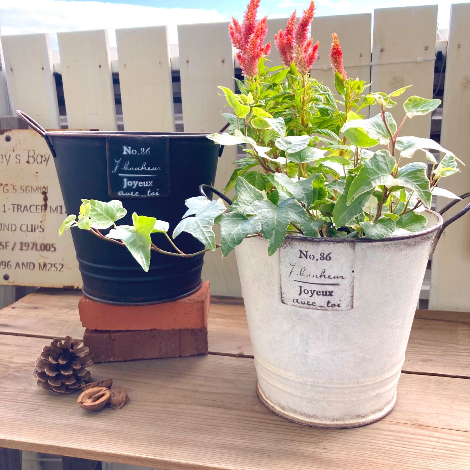 アンティーク風のブリキプランター ブリキポット お花寄せ植え鉢 
