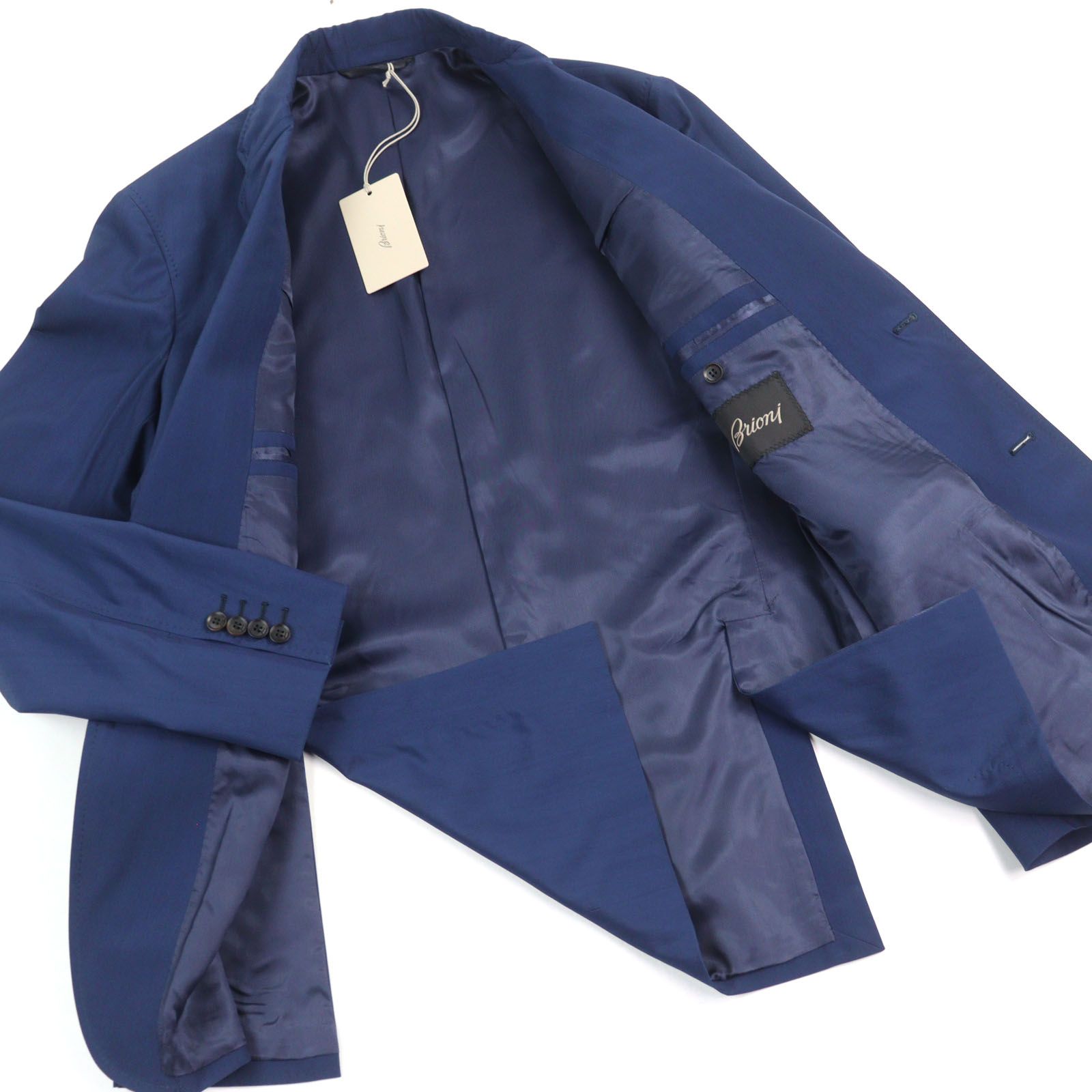 極美品○Brioni ブリオーニ バージンウール シルク ロゴボタン レザー