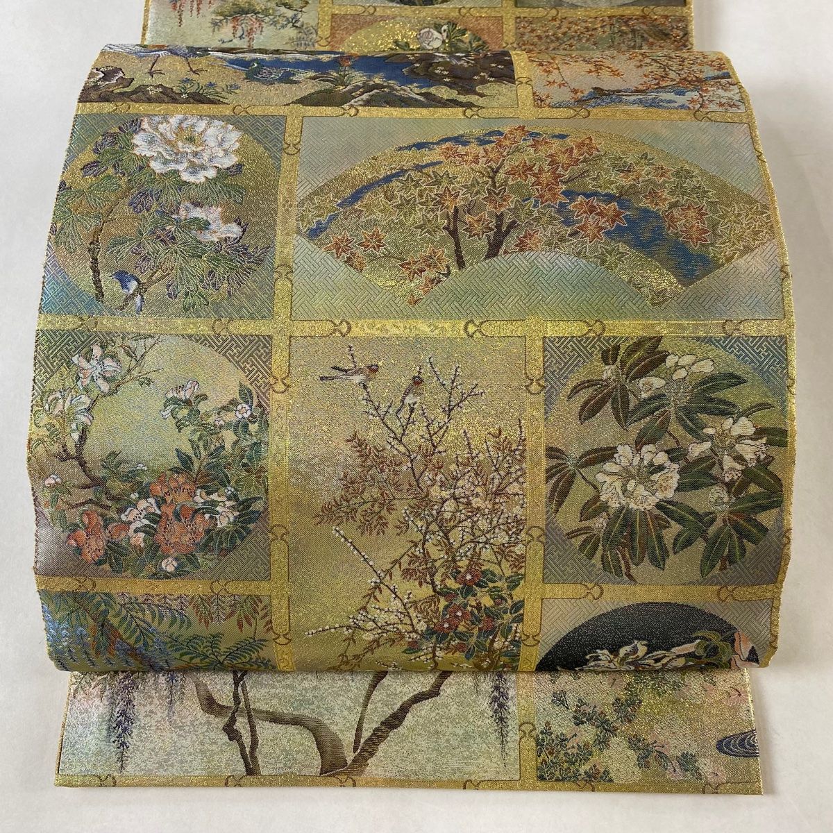 丸帯 美品 逸品 プラチナ本金箔 壱阡八百口織 花鳥画天井絵巻