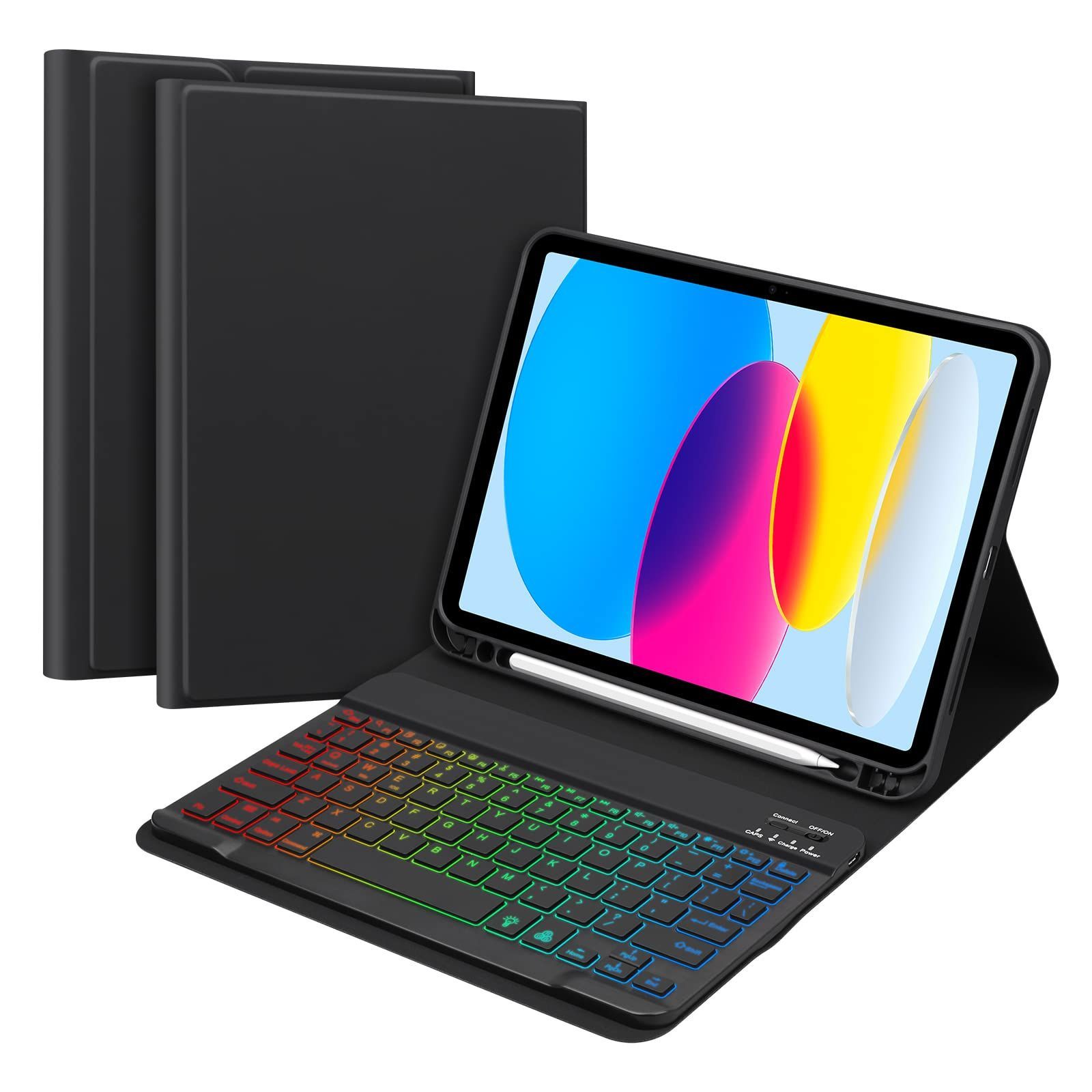 iPad 10 th 10.9インチ ケース カバー 脱着式 キーボード ペンホルダー付き ワイヤレス スタンド機能 バックライト付き オートスリープ機能 多角度調整 傷つけ防止 2025