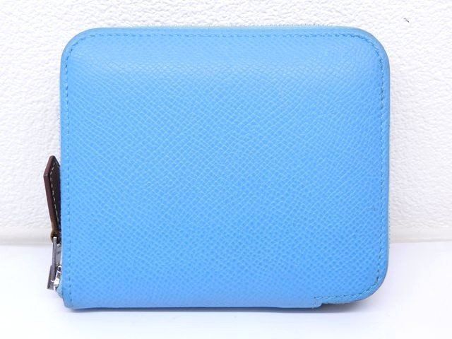 エルメス HERMES アザップコンパクト シルクイン コンパクト財布 ウォレット D刻印 ライトブルー系 レディース □7J