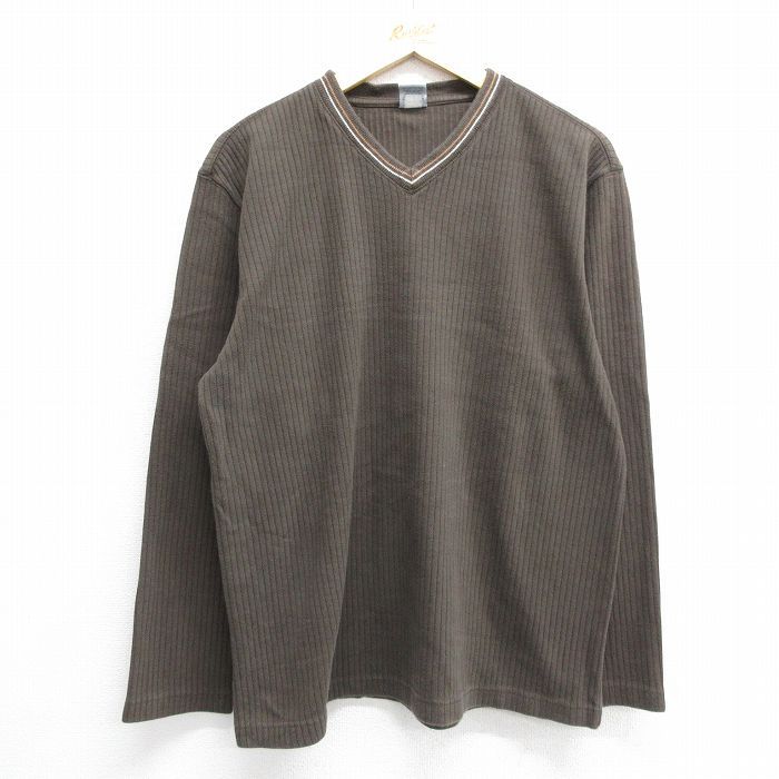 XL/古着 オールドネイビー OLD NAVY 長袖 ビンテージ Tシャツ メンズ 00s 無地 コットン Vネック 濃茶 ブラウン 24aug30 中古