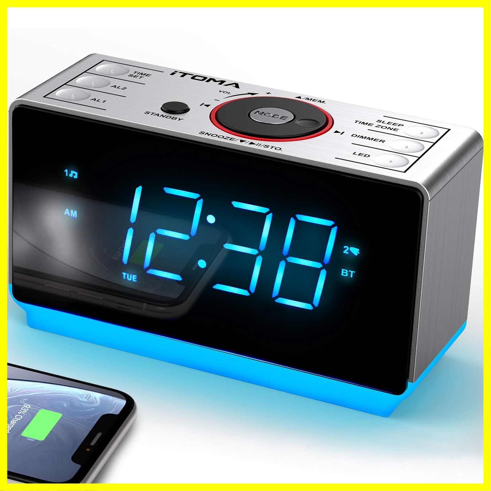 【人気商品】708 CKS Bluetoothスピーカー付きアラームラジオ、周波数変調ラジオ、Snooze付きダブルアラーム、大型LEDディスプレイ、調光器制御、USB充電出力、ナイトライトiTOMA