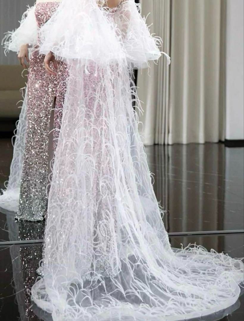 ショール付き スパンコールのベア イブニングドレス♩.• ショール付き スパンコールのベア イブニングドレス?.? - メルカリ