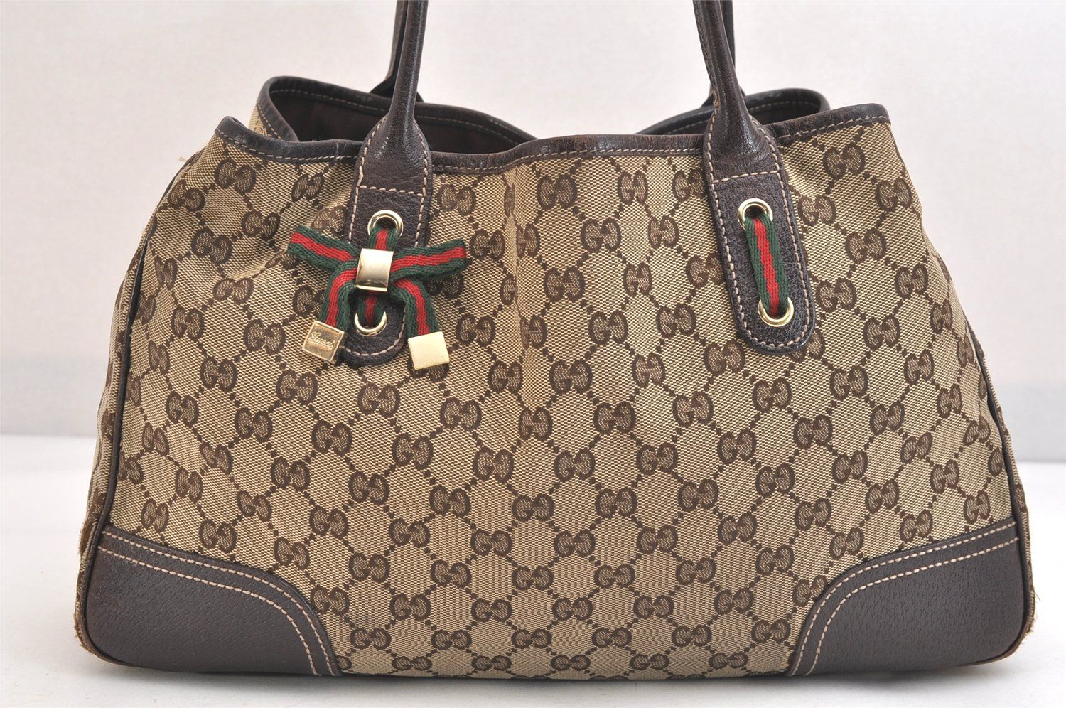 GUCCI グッチ ウェブ シェリーライン プリンシー リボン トートバッグ GGキャンバス 163805 ブラウン 2429N