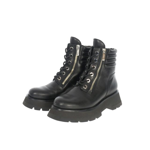 3.1 フィリップリム 3.1 phillip lim Kate Lug Sole Duuble Zip Leather Boot ダブルジップレザーブーツ 靴 38 ブラック 黒 SSF0-T742SEN