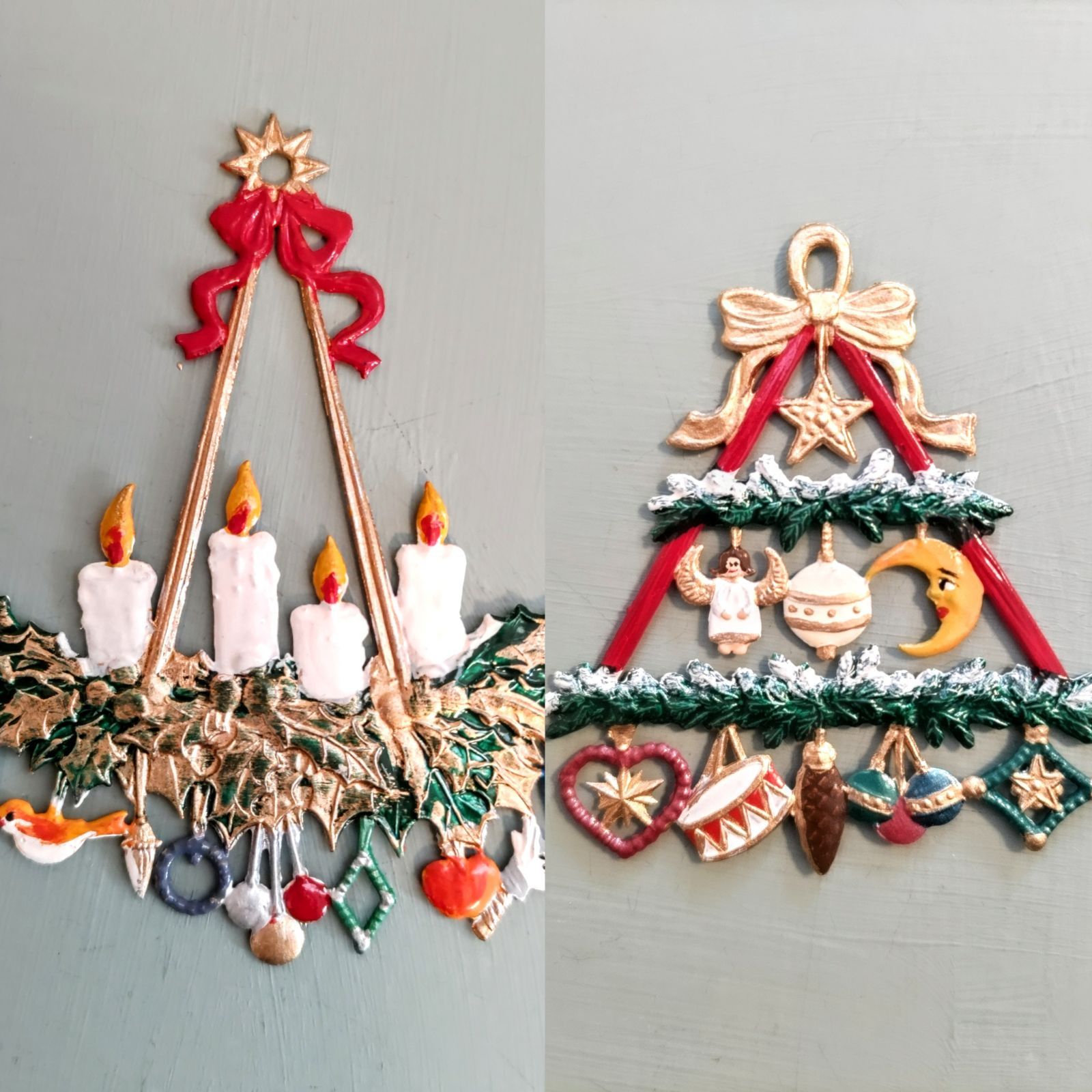 ヒイラギのクランツ&クリスマスピラミッド 錫飾り オーナメント ドイツ