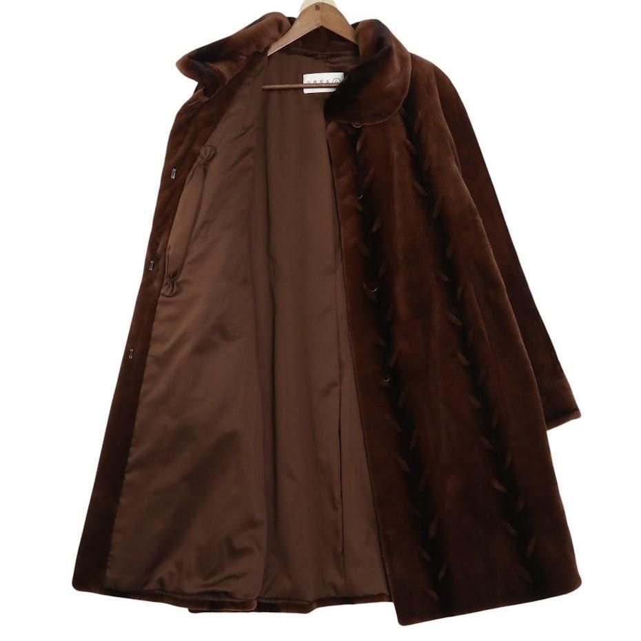 SAGA MINK サガミンク ROYAL コート フリーサイズ? ブラック 襟のみこげ茶色 毛皮コート SAGA MINK サガミンク ロイヤル ミンクコート 約121cm saga