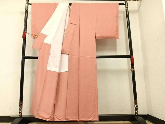 平和屋着物●上質な色無地　更紗地紋　洒落柿色　正絹　逸品　AABC2543ph 平和屋着物○上質な色無地 更紗地紋 洒落柿色 正絹 逸品 AABC2543ph