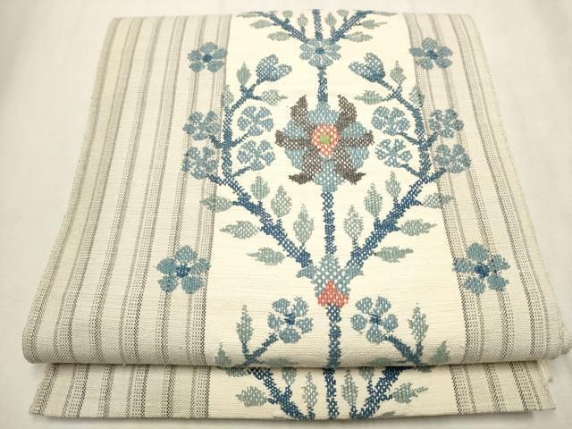 平和屋着物○九寸名古屋帯 作家物 手描き 紬地 草花文 逸品