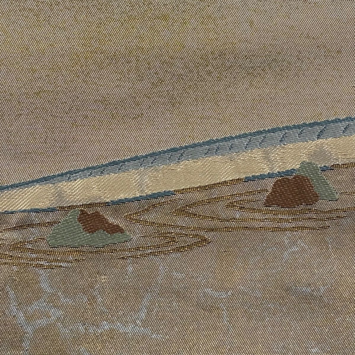 袋帯 美品 秀品 落款 証紙 枯山水 風景 金糸 箔箔 薄茶色 お太鼓