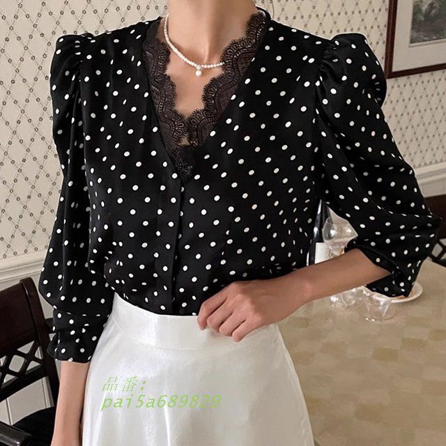 ノーシャツ レディース 春 秋 シフォンブラウス 長袖 きれいめ ブラウス ドット柄 レディース Vネック おしゃれ 韓国ファッション シャツ トップス pai5a689829