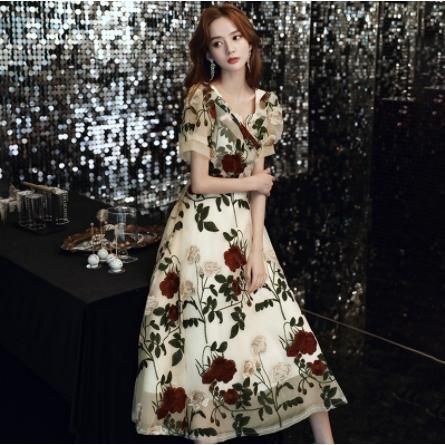 ワンピース パーティドレス ロングドレス 柄ワンピース マキシ丈ワンピース Aラインドレス レディース 二次会ドレス 発表会 演奏会 0514-2