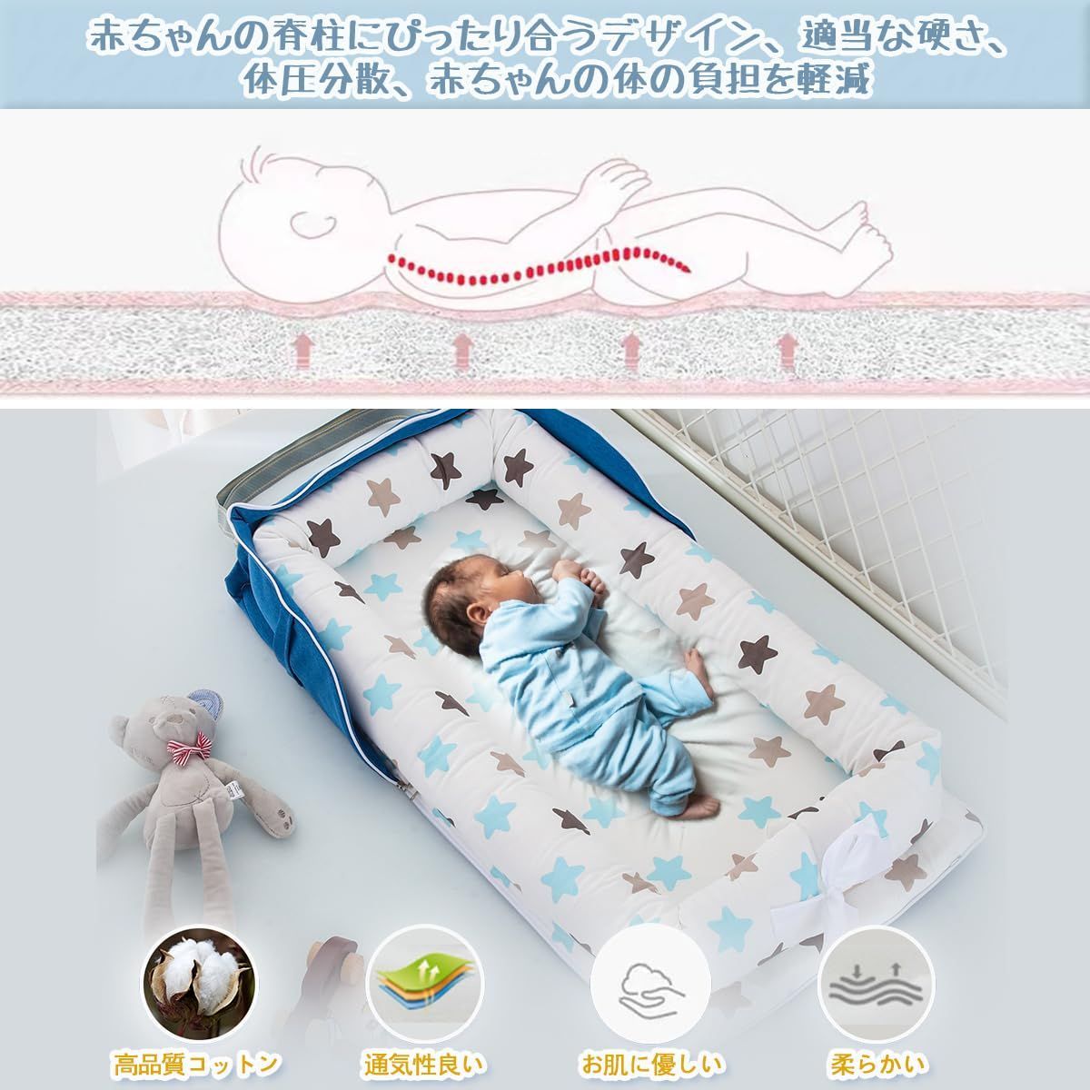 Amazon.co.jp: Bxzzuisベビーベッド 新生児 添い寝ベッド 折りたたみ式