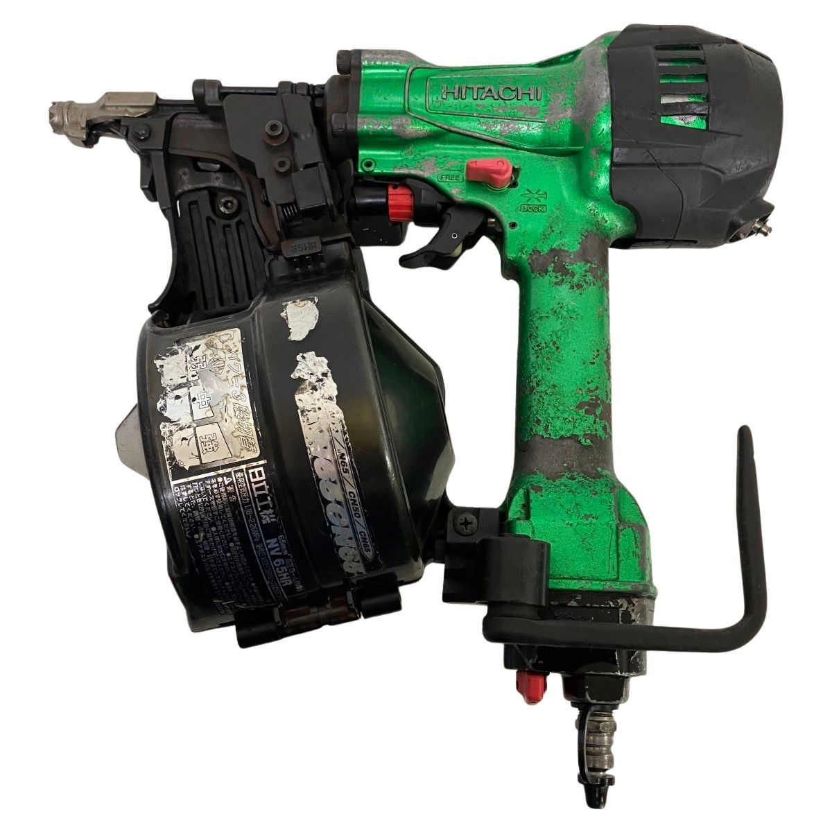ЗЗHITACHI 日立 65mm 高圧 エア釘打ち機 ケース付 NV65HR グリーン 