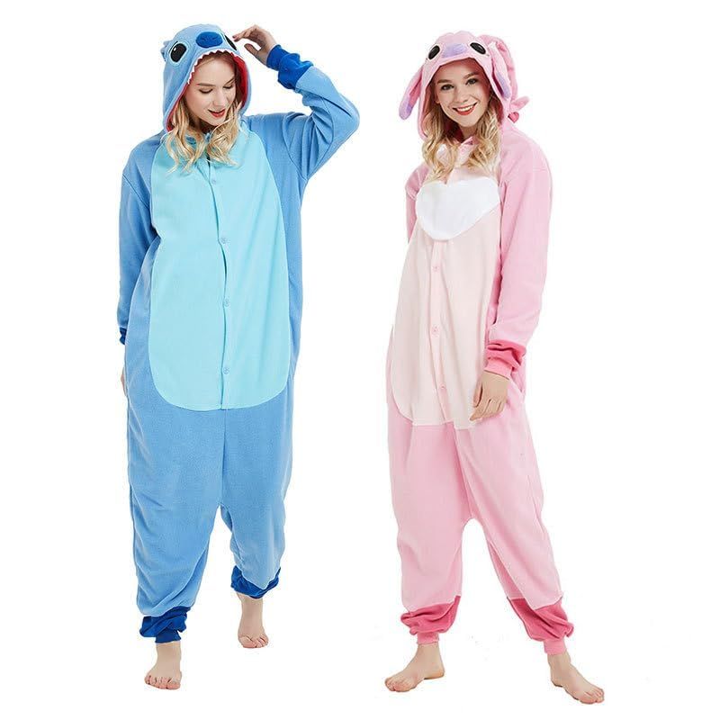 くぬ 新品•未使用 スティッチ 着ぐるみ パジャマ 青・ピンク 新品 [TUAHOUS] フリース着ぐるみ スティッチ 着ぐるみ大人用